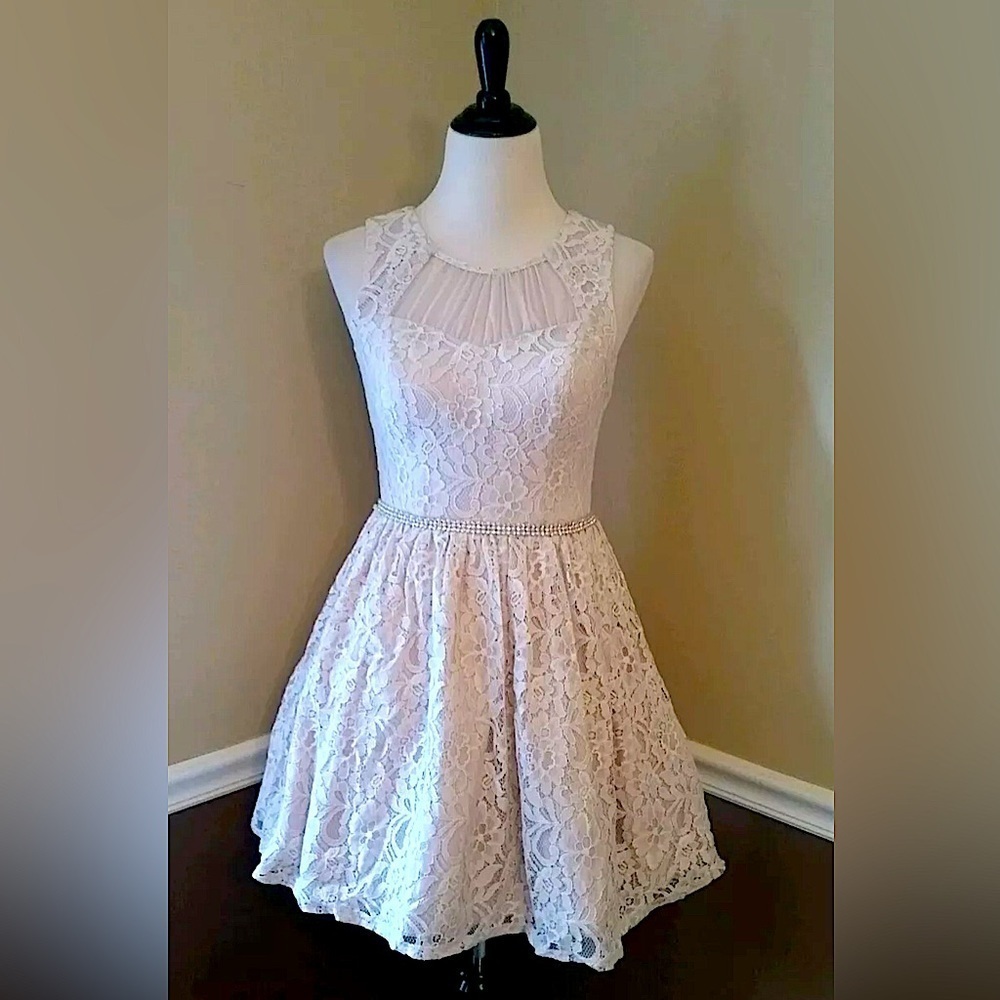 Cream Lace Open Back & Rhinestones ModCloth Mini Party Dress by City Triangles